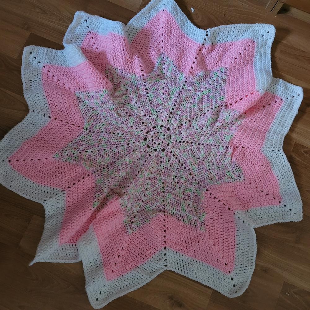 Hand crochet pink star baby girl blanket